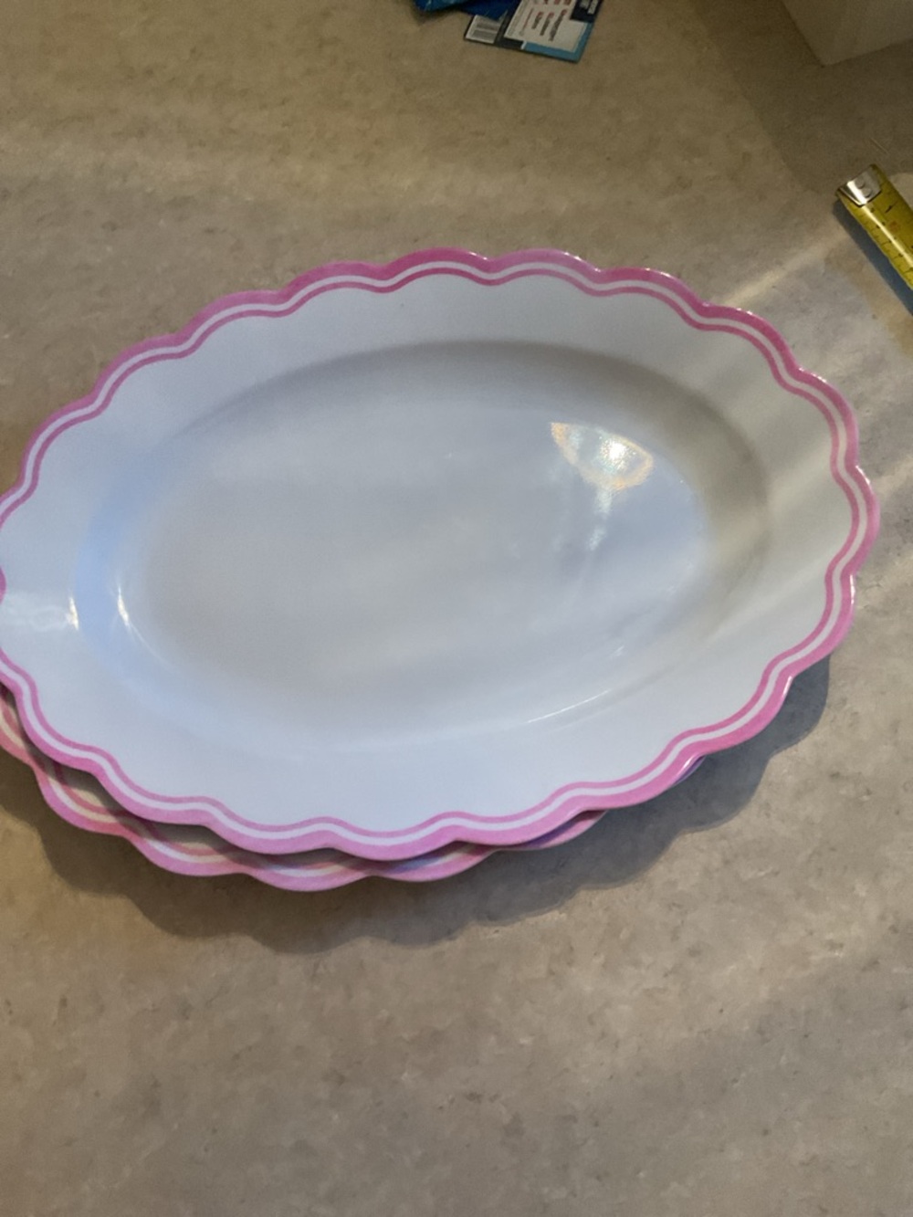 NWT melamine oval platter (2) white with pink accent